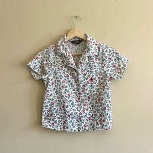 Kids Ralph Lauren White and Pink Floral Button Down Shirt, Size 7